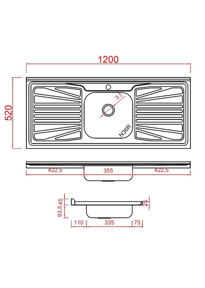 Pia de Cozinha Aço Inox 120cm com Fundo Concretado Fabrinox